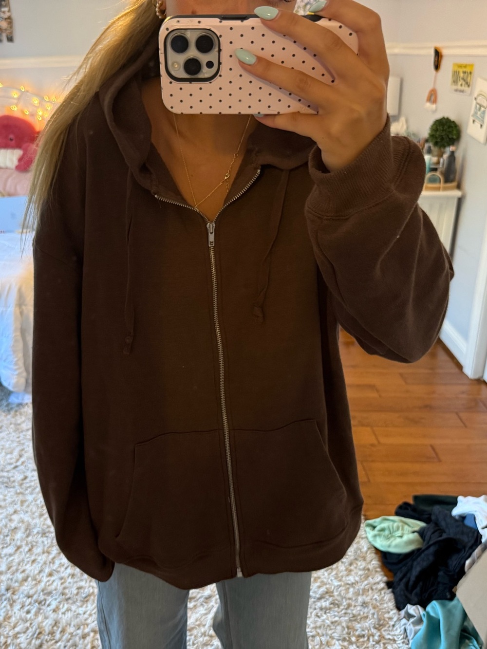 Brown Zip-Up Hoodie Jacket - Women
